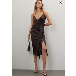 Jonathan Simkhai Carlee brown vegan leather fringe midi dress Size 4 Western